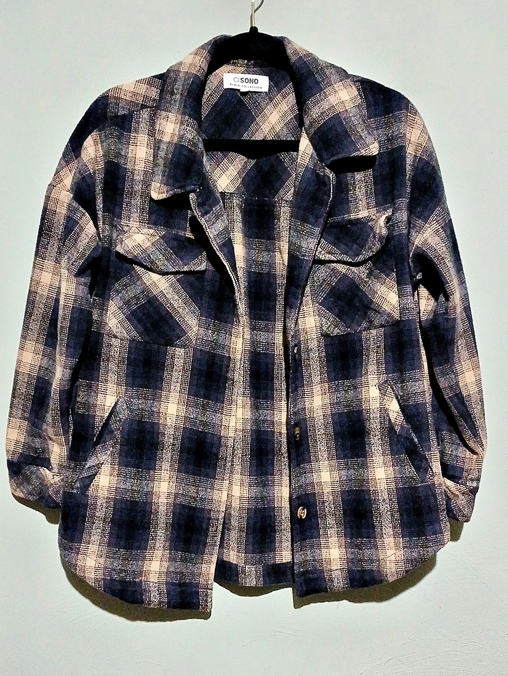 CISONO Plaid Utility Jacket in Blue & Brown Size Medium